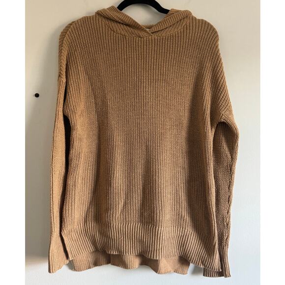 Cynthia Rowley Women’s Hoodie Sweater Medium Tan Ribbed Cotton Pullover Slouchy - Picture 1 of 8